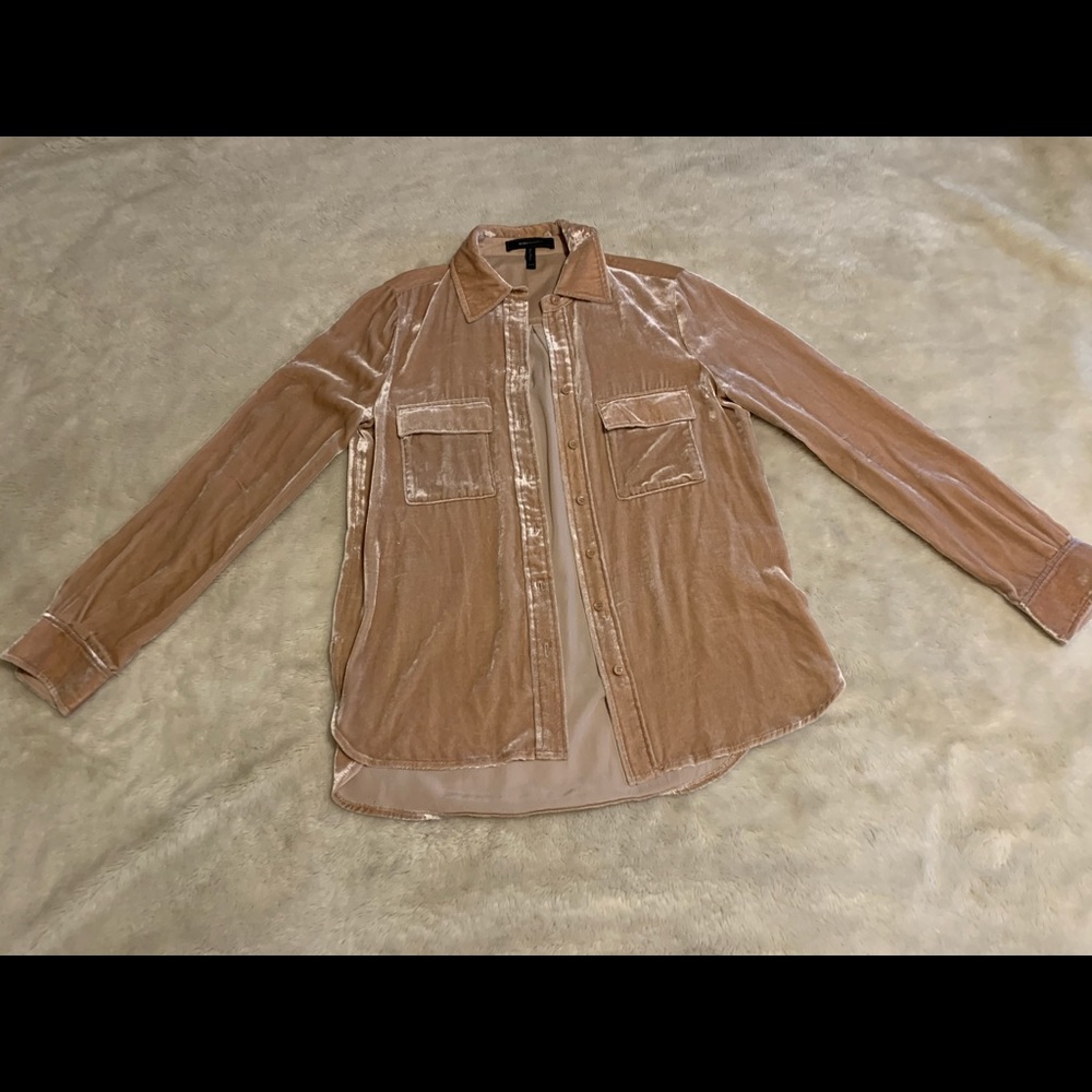 BCBG Maxazria velour button up long sleeve shirt